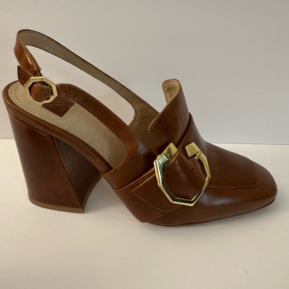Louise et Cie Ilsa Peanut Brittle Slingback Pump with Gold Buckle